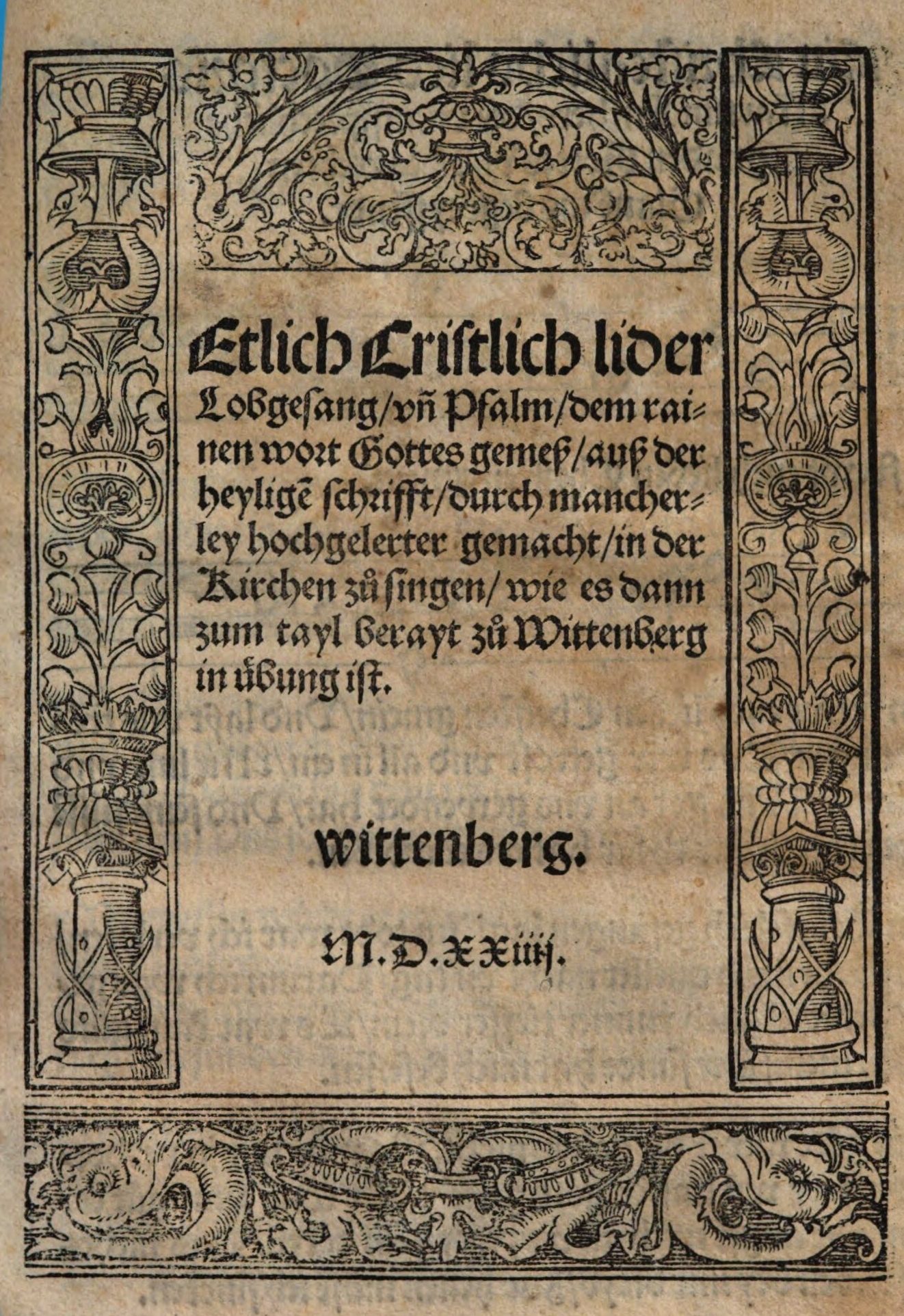 Titelblatt des Achtliederbuchs, von Martin Luther, Wittenberg 1524 (Druckort: Nürnberg)